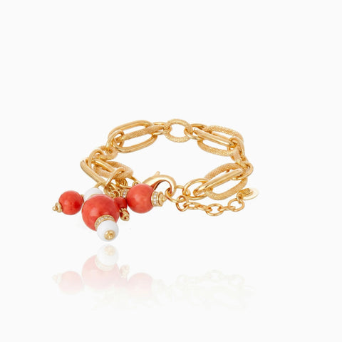 Pulsera Cristina Sabatini Zina Chain con Baño de Oro, Coral Rojo y Circonitas – Dorado/Rojo