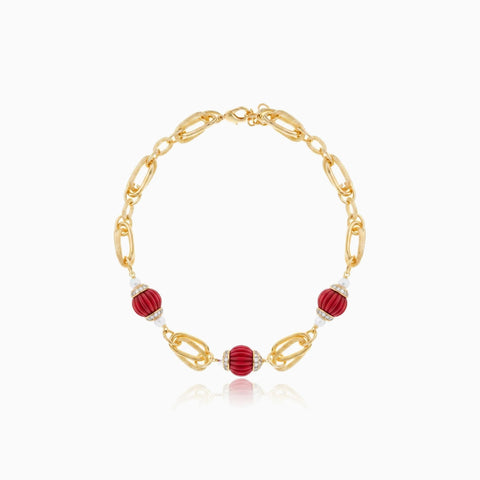 Collar Cristina Sabatini Zina Chain con Baño de Oro, Coral Rojo, Perlas y Circonitas – Dorado/Rojo