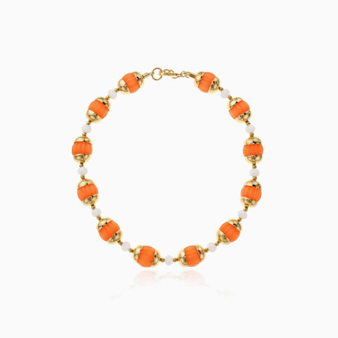Collar Cristina Sabatini Zina Naranja con Baño de Oro y Piedras Naturales – Naranja y Dorado