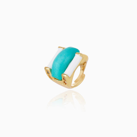 Anillo Cristina Sabatini Zina Turquoise con Baño de Oro, Turquesa Natural y Cristales – Dorado y Turquesa