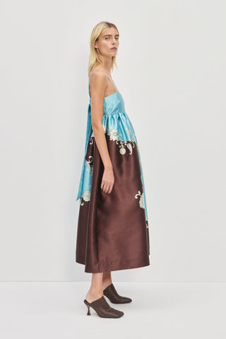 Vestido Alémais Gia Gown Estampado Floral – Azul y Marrón