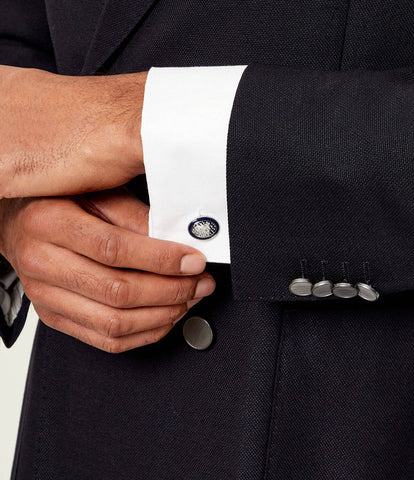 Gemelos BOSS Ovalados con cristal Azul marino y Monograma Doble B en Metal