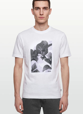 T Shirt BOSS Slim Fit en Algodón Mercerizado con Estampado Degradado - Blanco