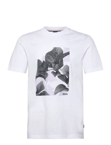 T Shirt BOSS Slim Fit en Algodón Mercerizado con Estampado Degradado - Blanco