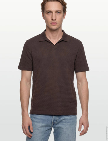 Polo BOSS Slim Fit de Algodón Mercerizado con Textura Jacquard - Marrón Oscuro