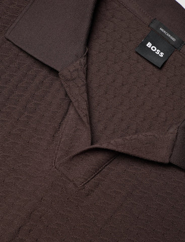 Polo BOSS Slim Fit de Algodón Mercerizado con Textura Jacquard - Marrón Oscuro