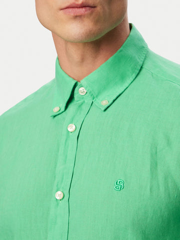 Camisa BOSS En Lino Regular Fit Button Down - Verde Pastel
