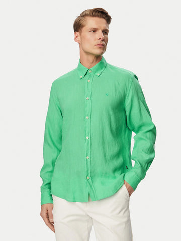 Camisa BOSS En Lino Regular Fit Button Down - Verde Pastel