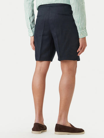 Bermudas BOSS Plisadas en Lino - Azul Marino
