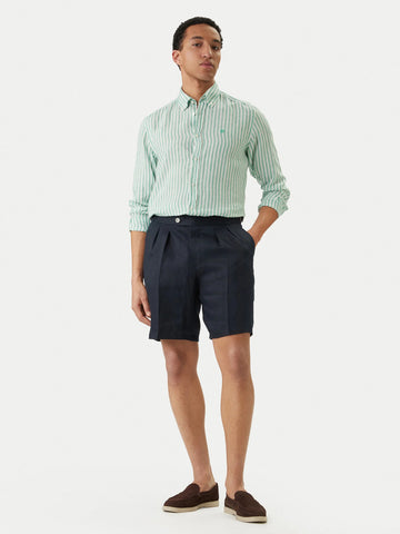 Bermudas BOSS Plisadas en Lino - Azul Marino
