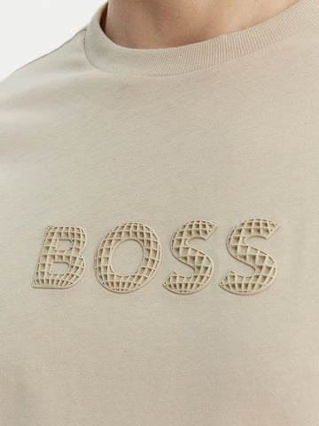 Camiseta BOSS Green de Algodón con Logo 3D - Beige