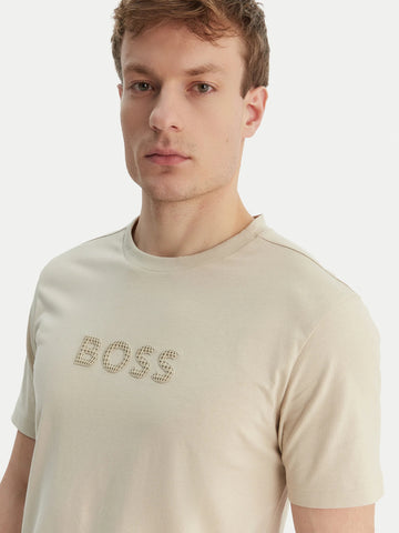 Camiseta BOSS Green de Algodón con Logo 3D - Beige
