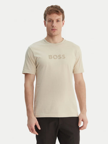 Camiseta BOSS Green de Algodón con Logo 3D - Beige