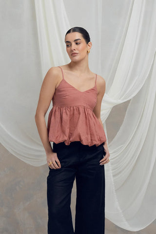 Top En Silueta Globo Bruna lino natural