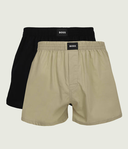 Pack de 2 Bóxers Pijama BOSS de Popelina de Algodón – Negro / Beige