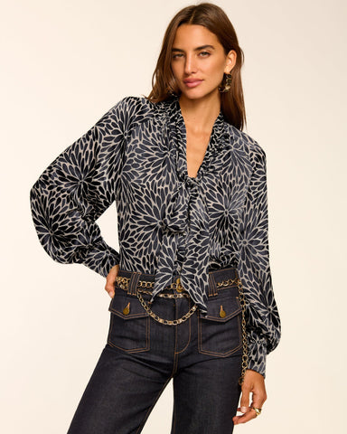 Blusa Ramy Brook Aura Estampada con Lazo al Cuello