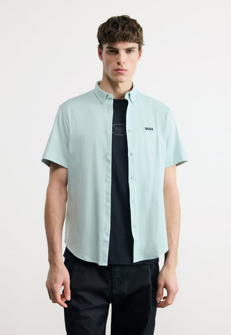 Camisa Mangas Cortas BOSS en Algodón regular fit Azul Turquesa