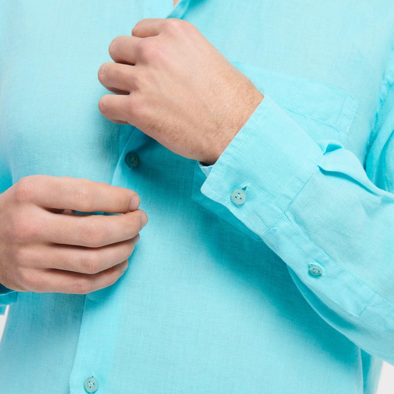 Camisa de lino Solida - Azul Aqua - tiendadicons.com