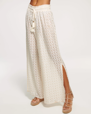 Pantalón Palazzo Ramy Brook Glora Metalizado - Blanco/Dorado