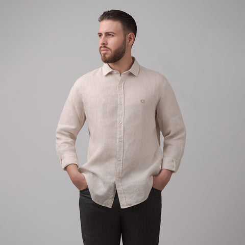 Camisa en Lino Club Bertín Mangas Larga Con Logo Bordado Regular Fit