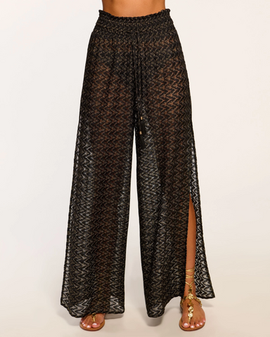 Pantalón Palazzo Ramy Brook Glora Metalizado - Negro/Dorado