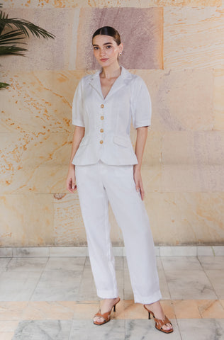 Set Faride Nicoll de Blusa Sastre y Pantalón Susana – Blanco
