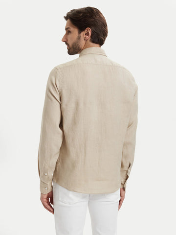 Camisa BOSS en Lino con Logo Doble B Bordado Slim Fit