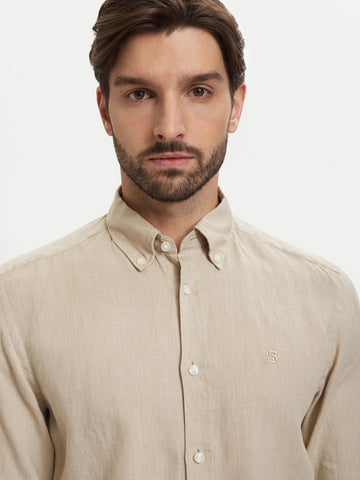 Camisa BOSS en Lino con Logo Doble B Bordado Slim Fit