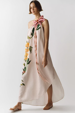 Vestido Maxi FARM Rio rosa de un solo hombro con estampado de terraza y jardín en 3D