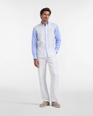 Camisa Harmont & Blaine de Lino con Bandas Verticales Multicolor