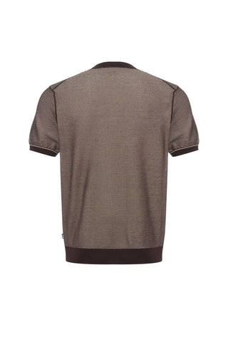 Sweater de Punto BOSS Regular Fit de Algodón y Lyocell con Rayas - Marrón oscuro