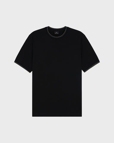 T-Shirt Ps Paul Smith Black Organic Cotton de Rayas en Cuello y Mangas Regular Fit
