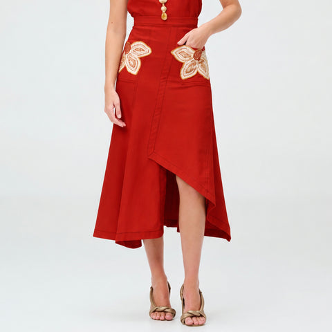 Falda Simona Midi Toscana - Rojo / Algodón