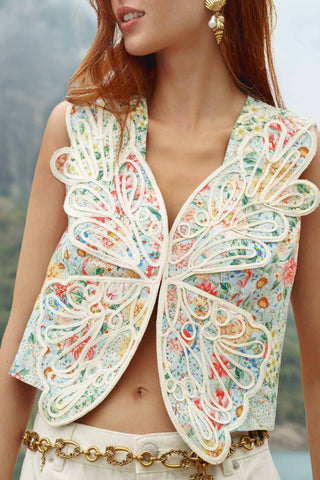 Vest FARM Rio multicolor rendeira 3d