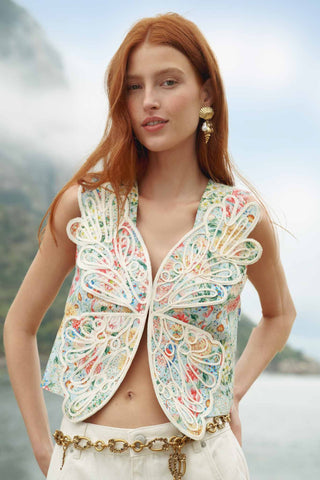 Vest FARM Rio multicolor rendeira 3d