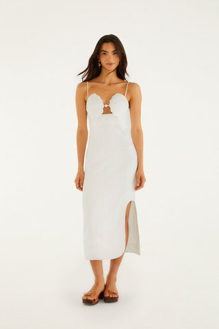 Vestido Midi FARM Rio Shell Bodice Pearl Off White