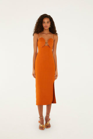 Vestido Midi Farm Rio 3d Shells Sleeveless en Lino