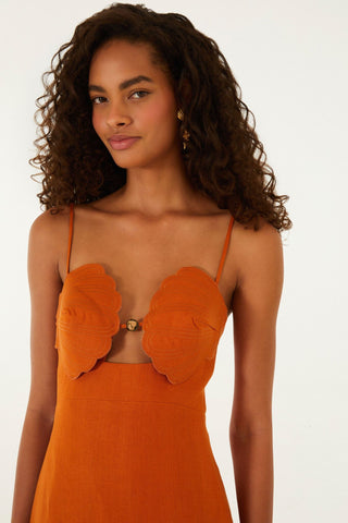 Vestido Midi Farm Rio 3d Shells Sleeveless en Lino