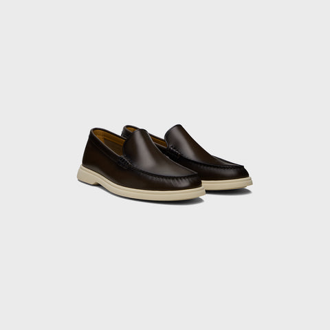 Mocasines BOSS de piel con logotipo en relieve Marrón Oscuro
