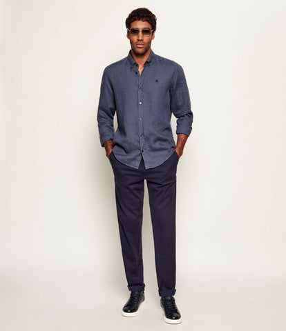 Camisa BOSS en Lino con Logo Doble B Bordado Slim Fit