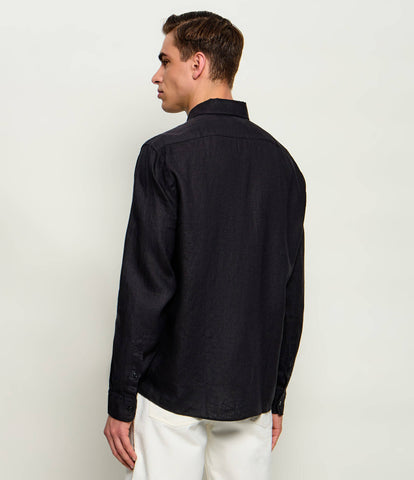 Camisa BOSS en Lino de Regular Fit Button Down - Negro