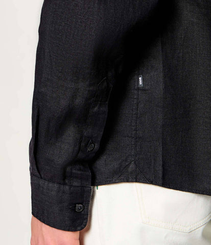 Camisa BOSS en Lino de Regular Fit Button Down - Negro