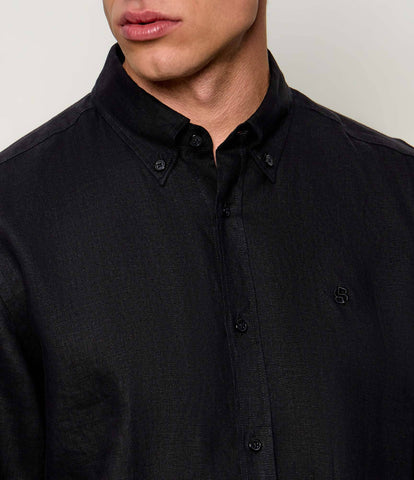 Camisa BOSS en Lino de Regular Fit Button Down - Negro