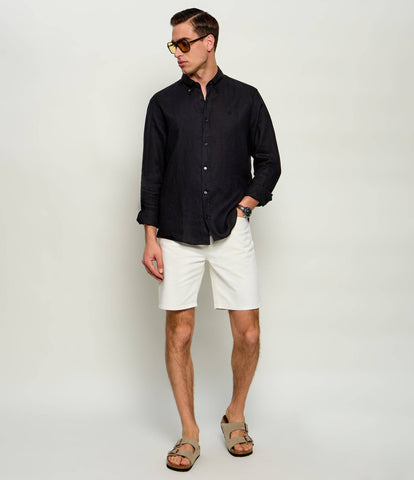Camisa BOSS en Lino de Regular Fit Button Down - Negro