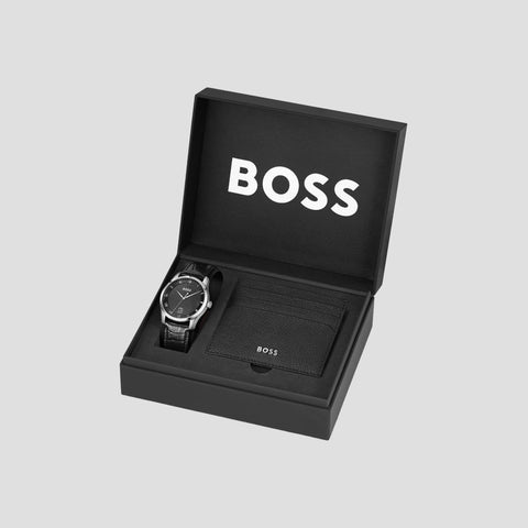 Set de Regalo Boss Principle de Reloj y tarjetero en piel