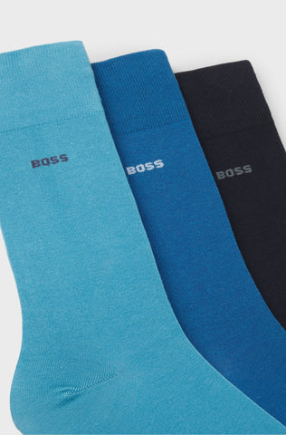 Paquete de tres pares de medias BOSS de largo estándar en tejido elástico