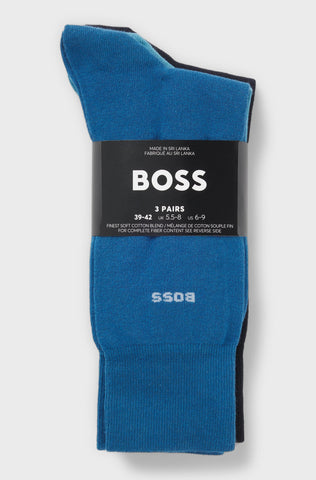Paquete de tres pares de medias BOSS de largo estándar en tejido elástico
