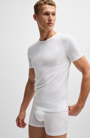 Paquete de dos camisetas interiores BOSS de algodón elástico con logo Regular fit