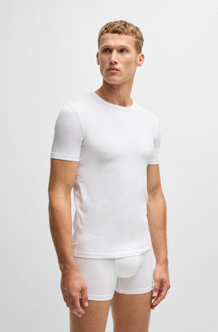 Paquete de dos camisetas interiores BOSS de algodón elástico con logo Regular fit