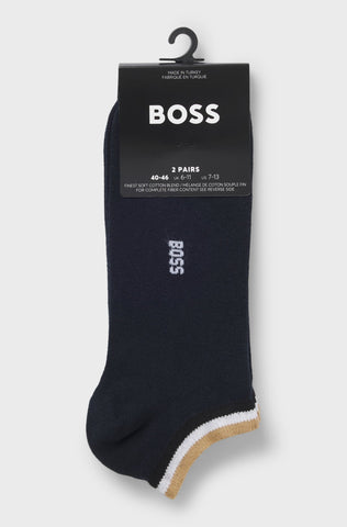 Pack de 2 Medias Tobilleros BOSS con Rayas Signature - Azul Marino